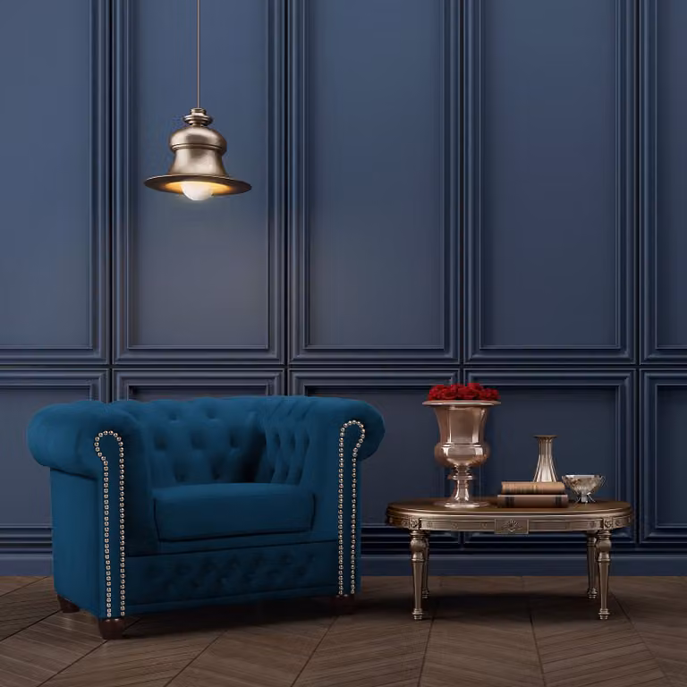 home24 Fauteuil Ravi blauw velours B: 104 cm, D: 72 cm, H: 86 cm