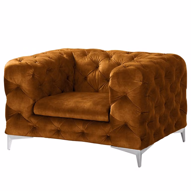 home24 Fauteuil Merlin Tomi, bruin velours, B: 124 cm, D: 76 cm, H: 97 cm
