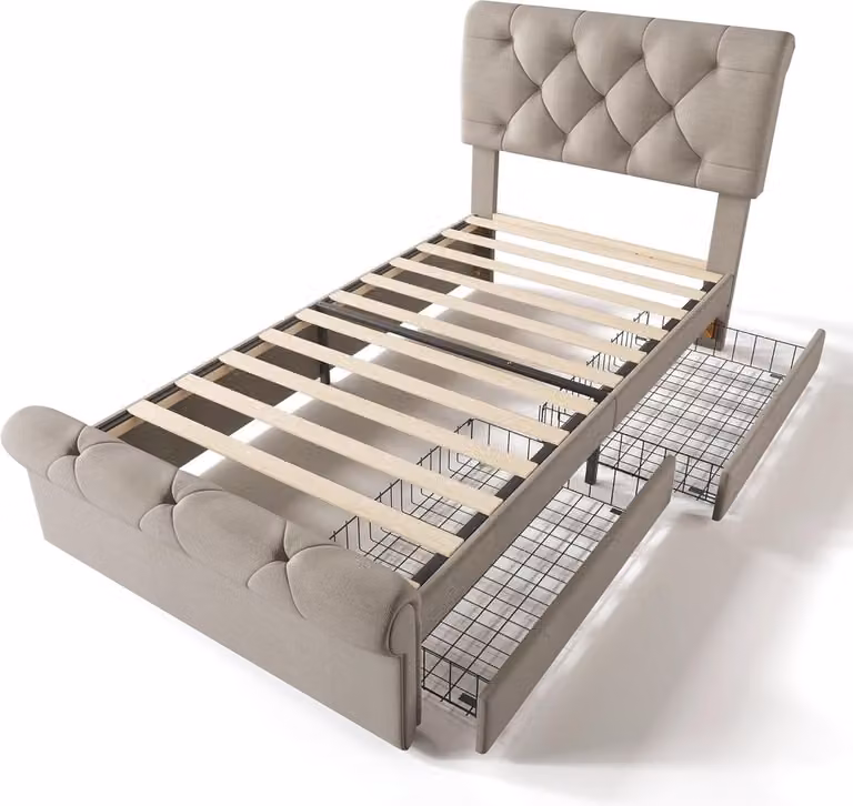 Wit houten hemelbed met lades en opbergruimte, 90 x 200 cm