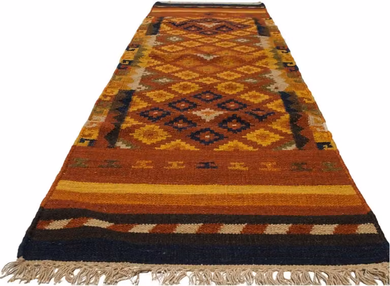 Veelkleurig Kilim vloerkleed met Perzisch oosters ontwerp, handgemaakt van katoen, Breedte: 200 cm, Diepte: 60 cm