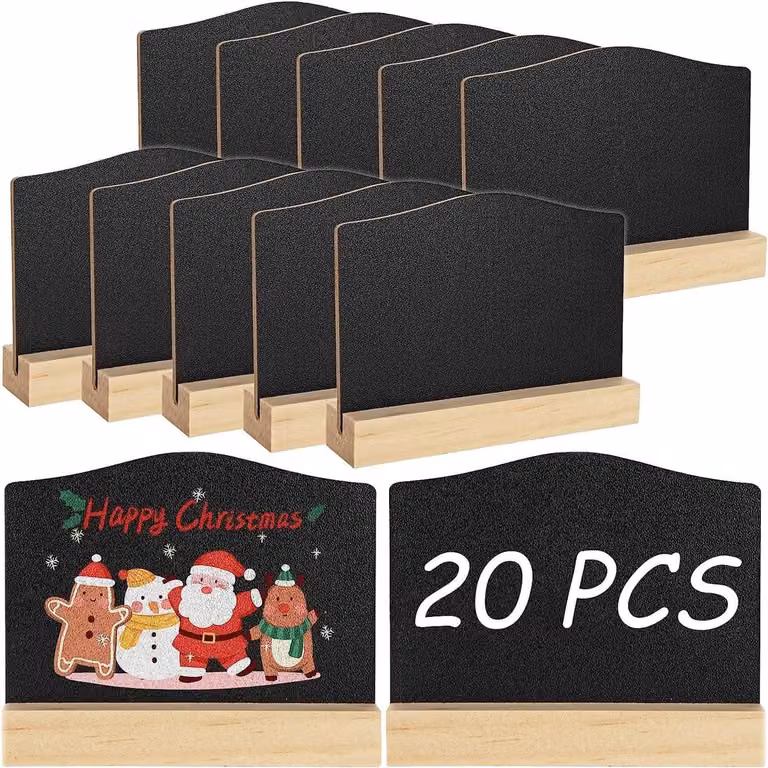 Dailygoods Mini-krijtborden 20 stuks - Dubbelzijdig met standaard - 10 x 7,5 cm