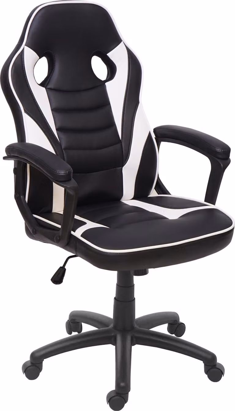 Mendler Gaming Stoel HWC-F59, Draaistoel met Zwenkwielen, Zwart/Wit