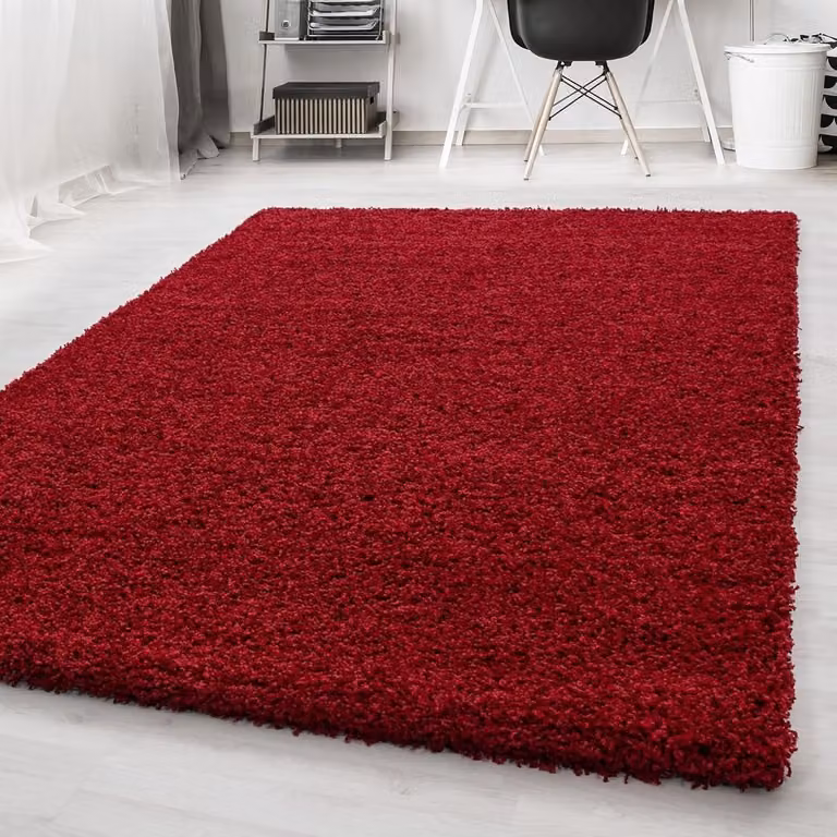 Luxe Hoogpolig Vloerkleed Rechthoekig in Rood - Polypropyleen en Jute
