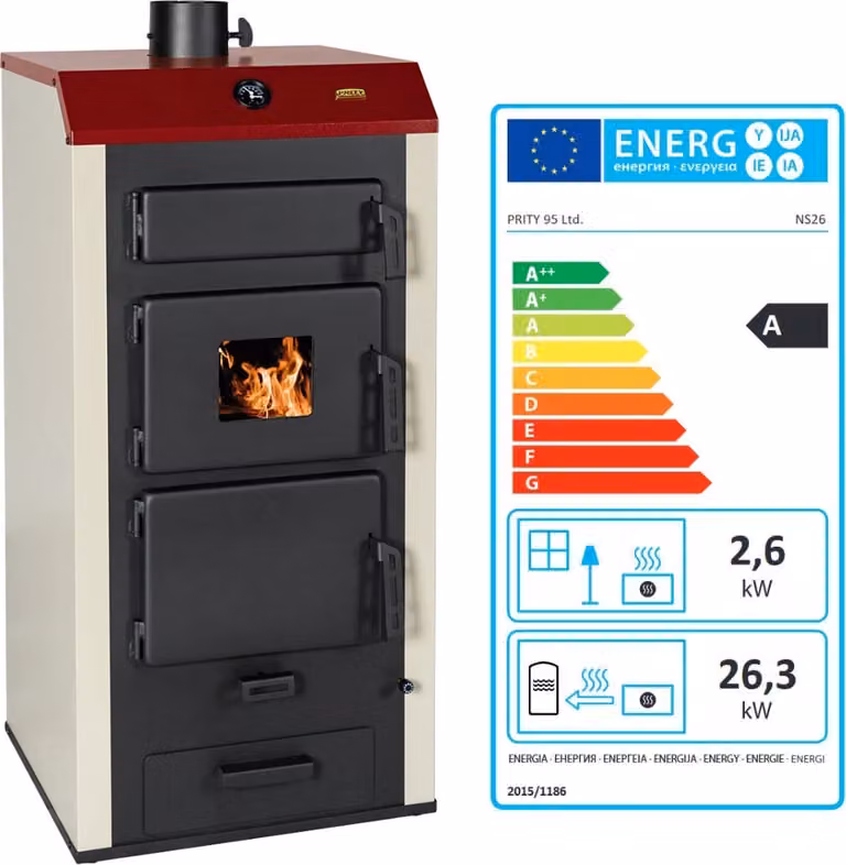 Prity NS26 2,6 + 26,3 kW Watervoerende houtkachel voor cv, radiatoren of vloerverwarming
