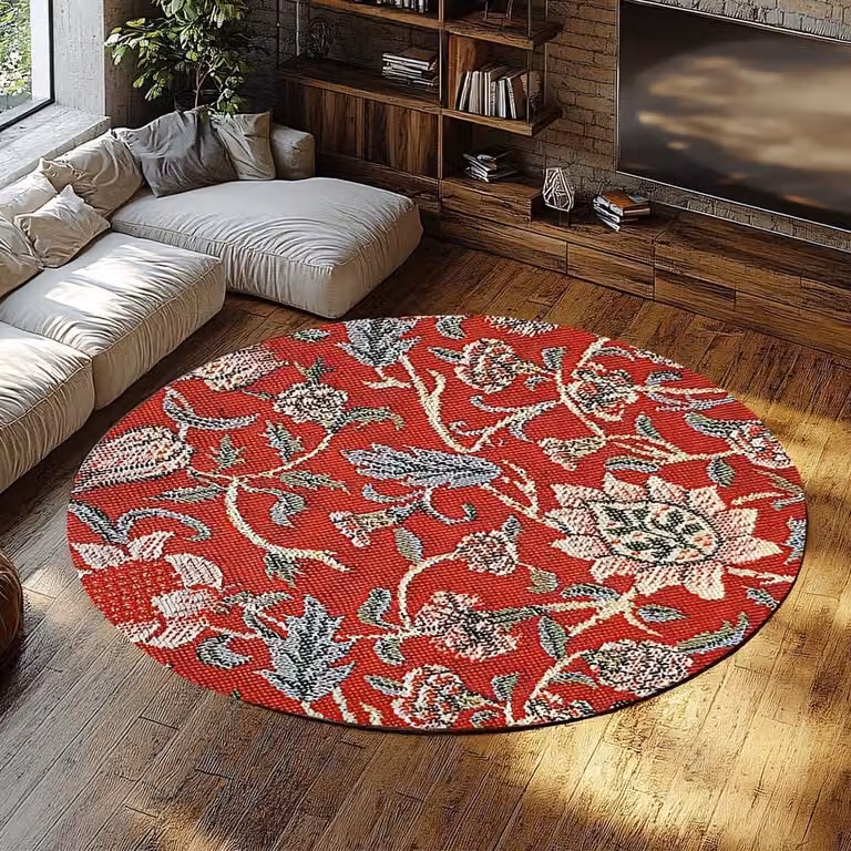Rond Vloerkleed Oosterse Stijl Rood - Polyester - 240 cm