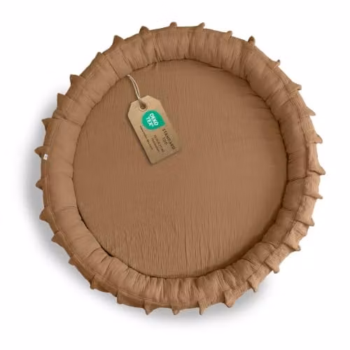 LILIMAUS Vloerkussen voor kinderen met ruche, bruin, Diameter: 90 cm, 100% mousseline katoen