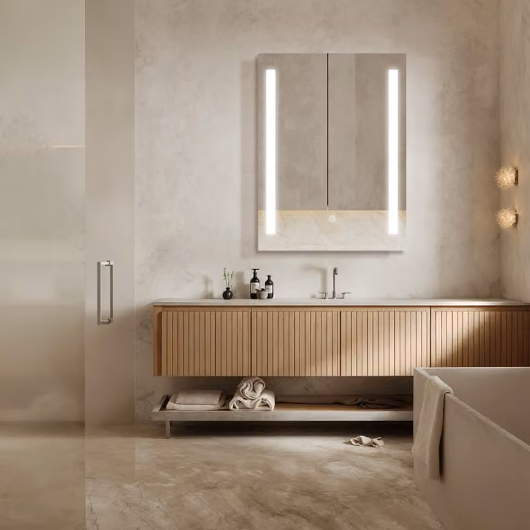 PonteSino Badkamerspiegel Rechthoekig met LED Zijverlichting, Traploos Instelbare Kleurtemperatuur en Memory-functie, IP44, 5mm HD-glas, B: 60 cm, H: 80 cm