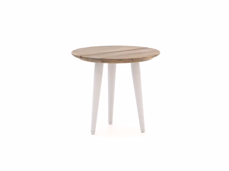 ROUGH Furniture Bijzettafel voor in de tuin, Rond, Teakhout, Grijs, Ø 50 cm