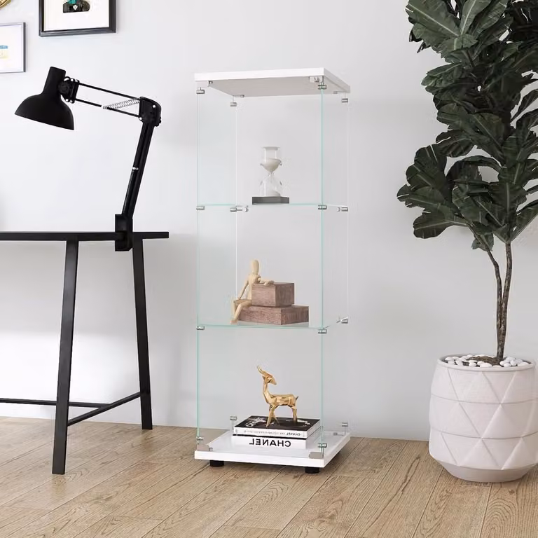 Glazen Vitrinekast met 3 Lagen en Slot - Staand Display van Metaal en Glas voor Collecties en Decoratie - Hoogte: 125,0 cm
