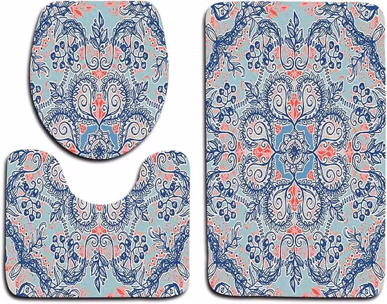 3-delige badkamerset met toiletmat in multicolor, sneldrogend en absorberend, 45 x 75 cm