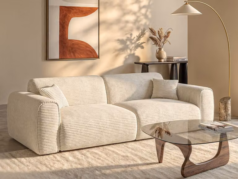 POGNIA Express vierzitsslaapbank in beige ribfluweel met slaapoppervlak van 160 x 190 cm