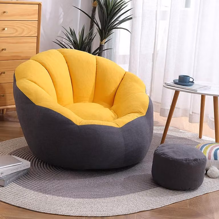 Zitzakstoel Lounge stoel met Poef in zachte Corduroy stof - 95 x 95 x 75 cm
