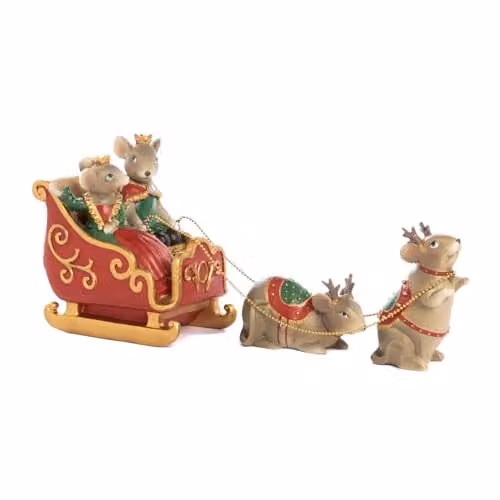 Goodwill Kerstdecoratie Muizen op slee rood-groen 30 cm