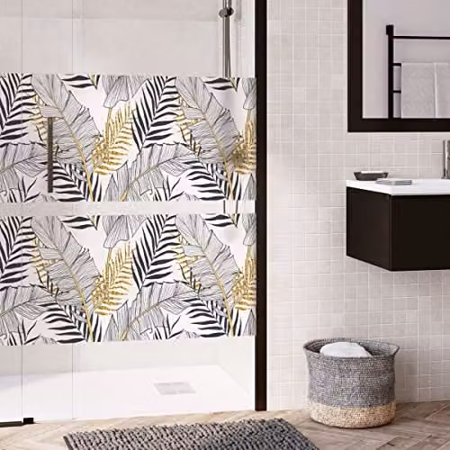 Ondoorzichtige privacy raamfolie met palmbladeren voor ramen en douchedeuren, 40 x 200 cm