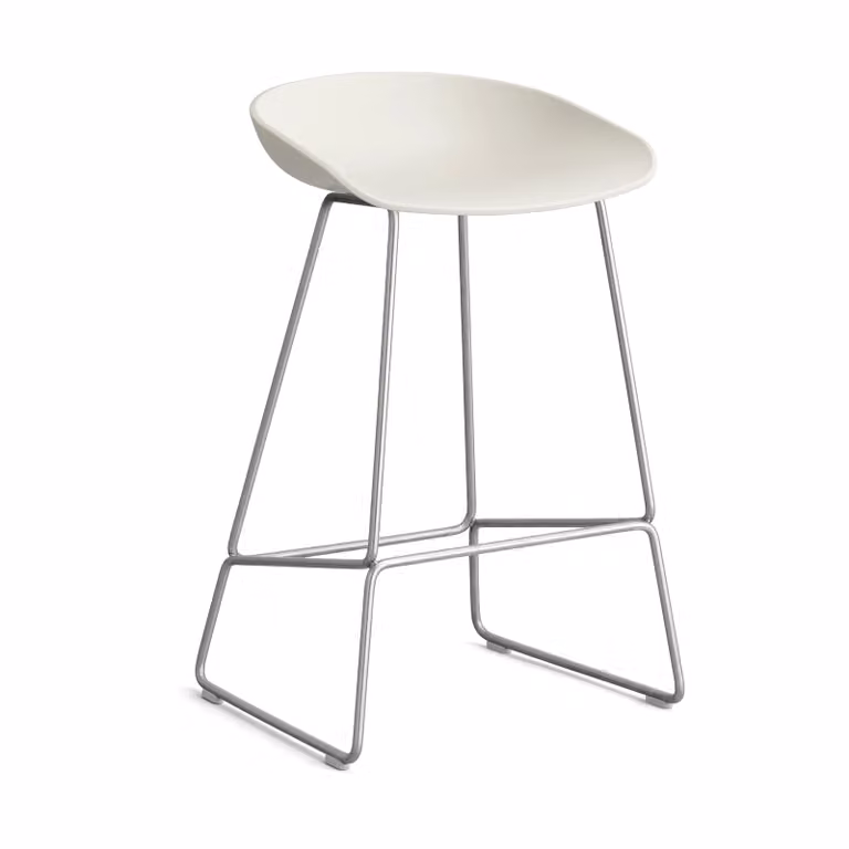 HAY About a Stool 38 Low barkruk Melange cream met roestvrijstalen onderstel