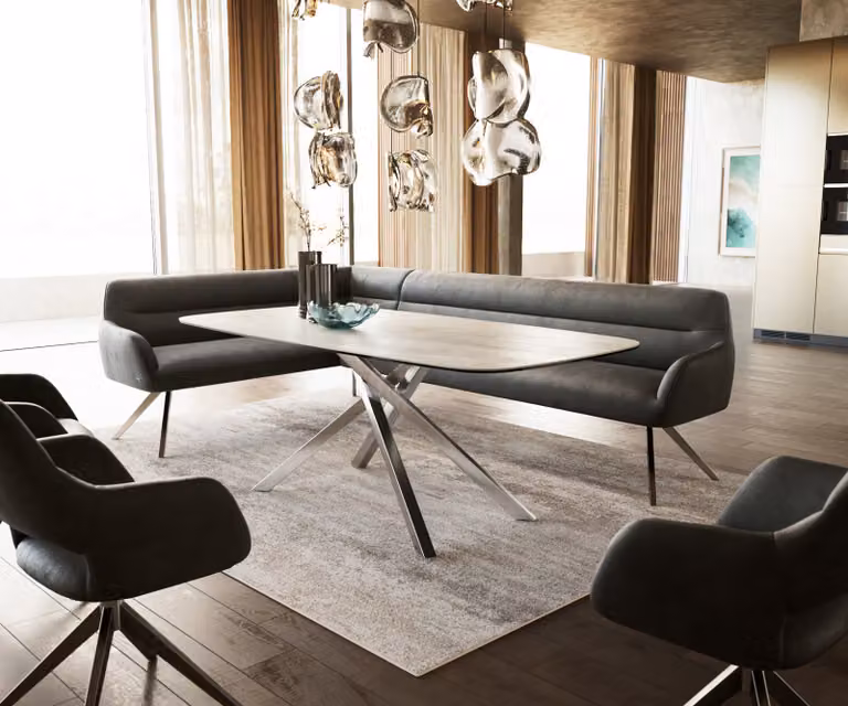 DELIFE Eetkamerbank Taya-Flex L-vormig, Anthraciet/Zilver, Microvezel, B/D/H: 282 x 190 x 106,5 cm