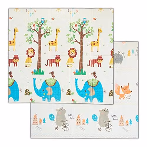 Relaxdays speelmat met dieren, tweezijdig bedrukt en afwasbaar, B/D: 195 x 175 cm, meerkleurig