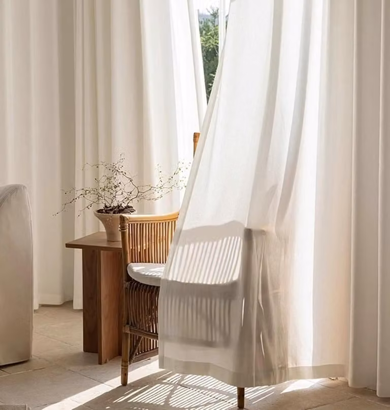 Transparante vitrage panelen voor woonkamerdecoratie met haken - Beige en wit - 132 x 115 cm