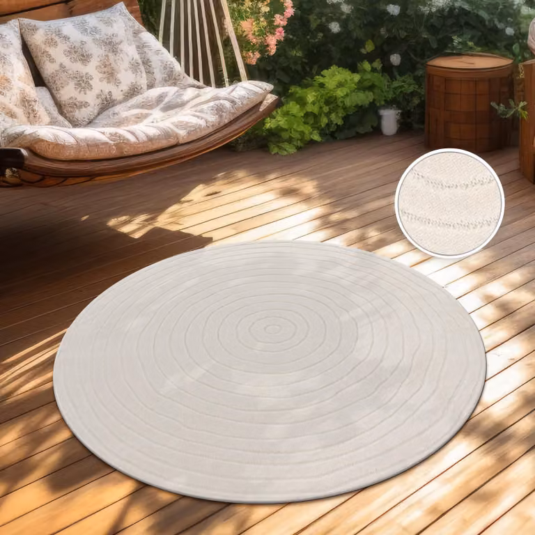 Paco Home Buitentapijt Scandinavisch Boho-stijl Crème Rond Diameter: 160 cm