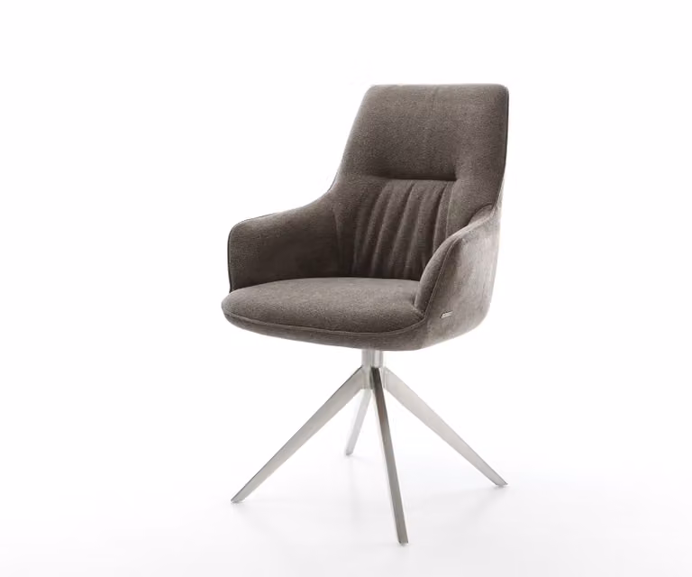 DELIFE Zelia-Flex Draaistoel met Armleuning, Beige Gestructureerde Stof, 360° Draaibaar met Zilverkleurig Onderstel