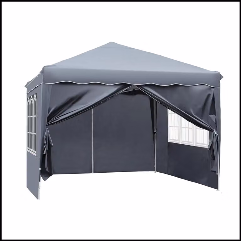Markenlos Pop-up Partytent met Zijwanden en Ramen, Grijs, 300 x 300 x 250 cm