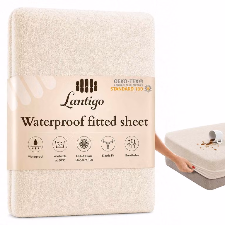 Lantigo Waterdicht Hoeslaken Badstof Ecru 70x140 cm - Matrasbeschermer