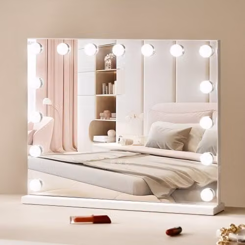 VEVOR Hollywood Make-upspiegel met LED-verlichting, wit, dimbaar met touch-bediening en USB-poort, B: 58 cm, H: 46 cm
