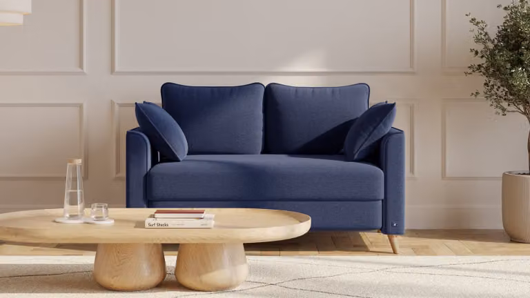 BRUNO Slaapbank Blauw met Massief Hout en Boxspringcomfort, 120 cm