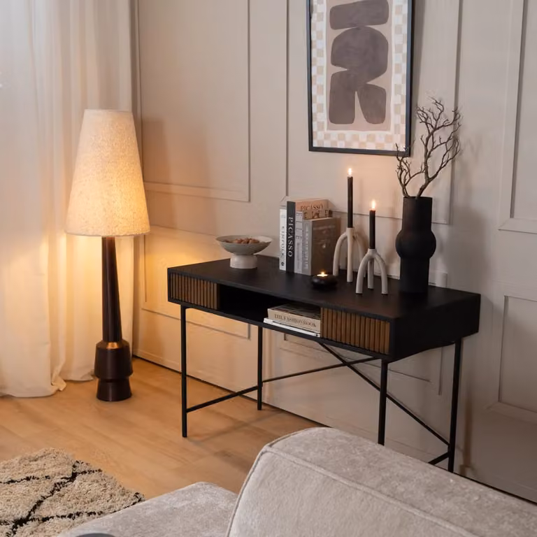Schrijftafel Bronx71 in zwart en rustiek eiken, B/D/H: 120 x 55 x 77 cm