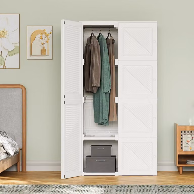 Wit opvouwbare kledingkast voor slaapkamer, woonkamer of hal met vouwdeuren