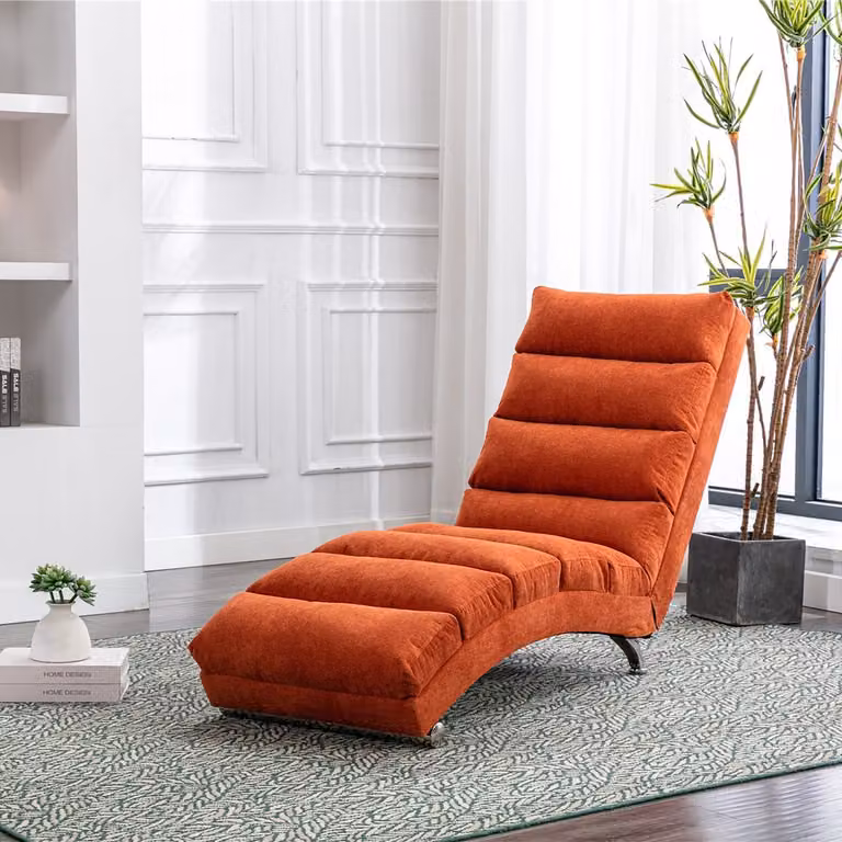 REDOM Chaise Longue met vibratiefunctie en zijvak - Modern linnen - Oranje