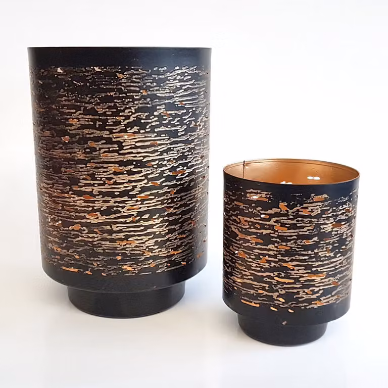 Set van 2 decoratieve lantaarns in zwart en goud, ø 14 x 20 cm hoog