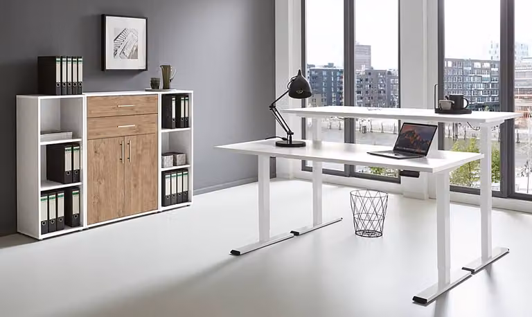 home24 Kantoorset 4-delig Set A wit en Sanremo eikenhouten look, B/D/H: 114 x 85 x 33 cm