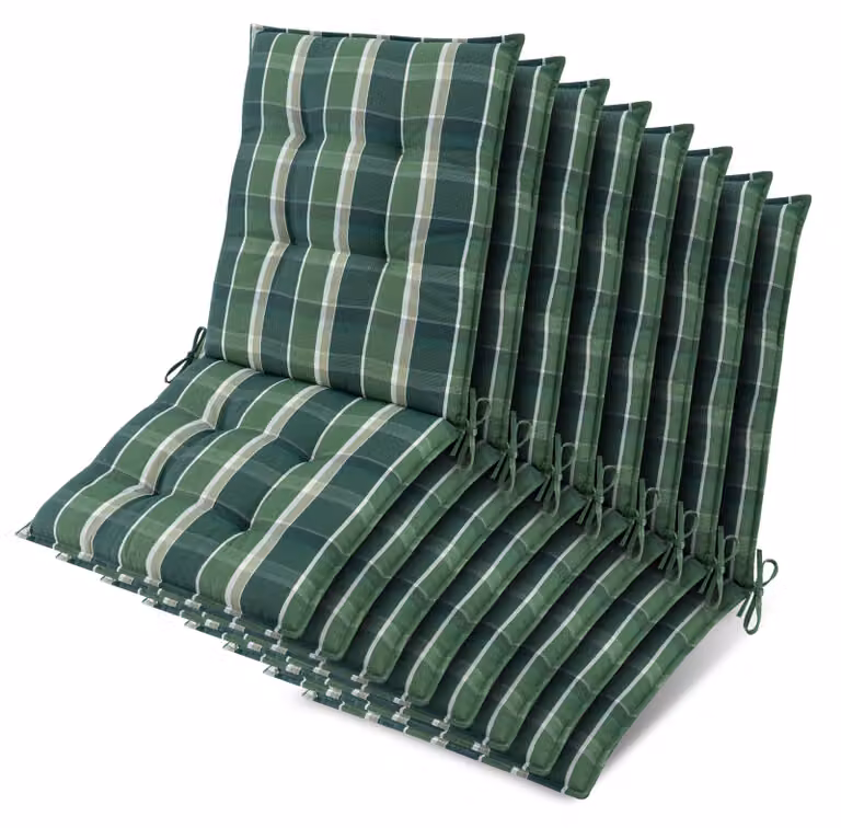 Beautissu set van 8 zonnedekpads Niederlehner groen geruit, B/D/H: 105 x 50 x 8 cm
