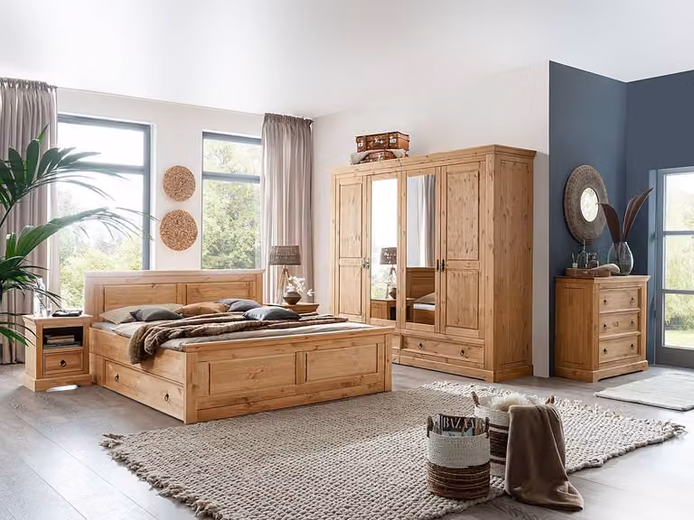 home24 Slaapkamerset van massief hout, 4-delig, Bruin