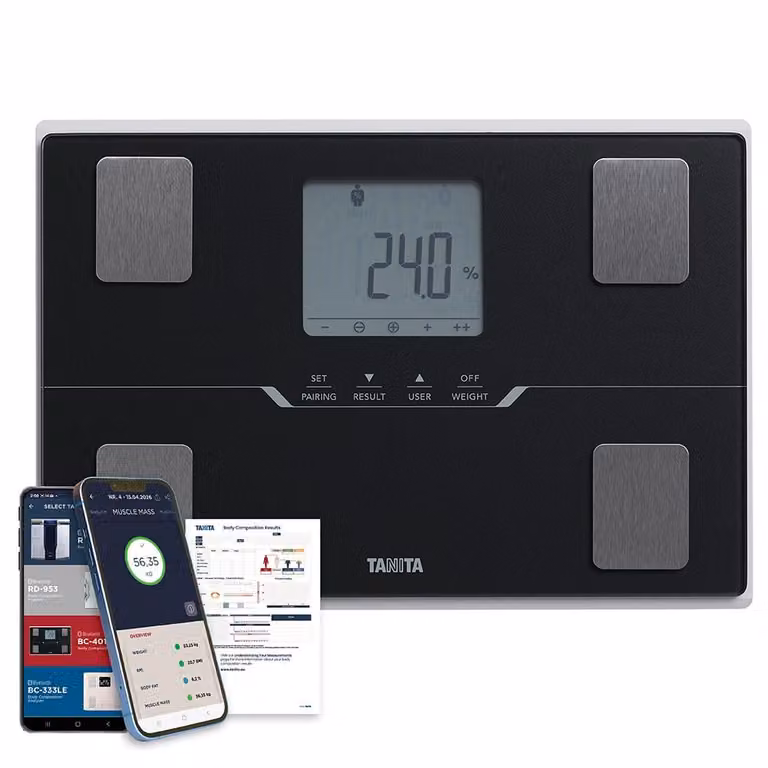 Tanita BC-401 Slimme lichaamsanalyseweegschaal met Bluetooth-app voor het meten van lichaamsvet, spiermassa, visceraal vet, lichaamswater, BMI en metabole leeftijd