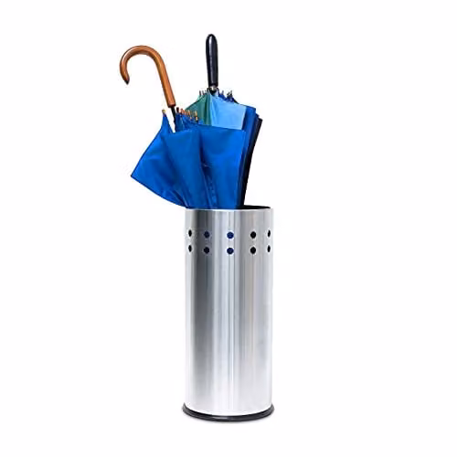 Relaxdays Paraplubak van rvs met afneembare lekbak en antislip, zilver, H 49,5 x Ø 22,5 cm