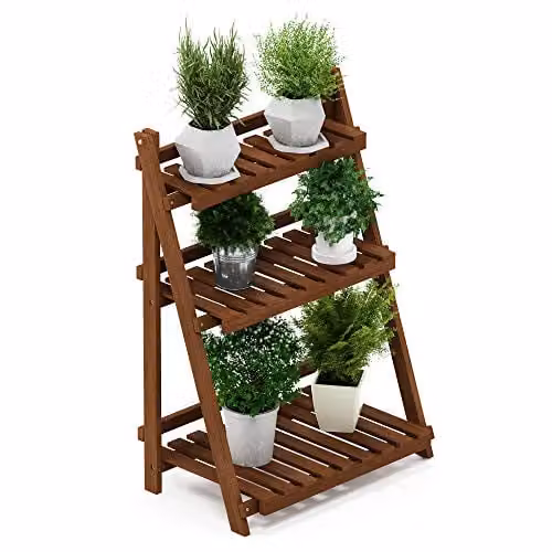 Furinno Tioman Outdoor bloemenrek van teakhout, natuur, B: 60,45 cm, D: 38,35 cm, H: 90,17 cm
