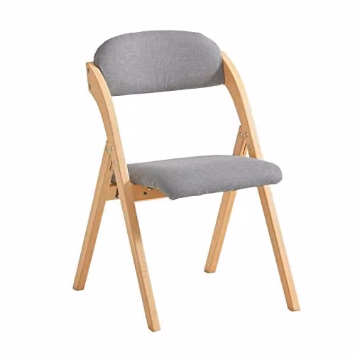 SoBuy Houten Klapstoel met Gestoffeerd Zitkussen, Natuur/Grijs, B/D/H: 47,5 x 59 x 77 cm