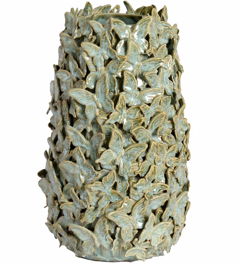 Light & Living Vaas Mariposa Keramiek, Groen en Goud, Rond, Breedte: 23 cm, Hoogte: 36,5 cm