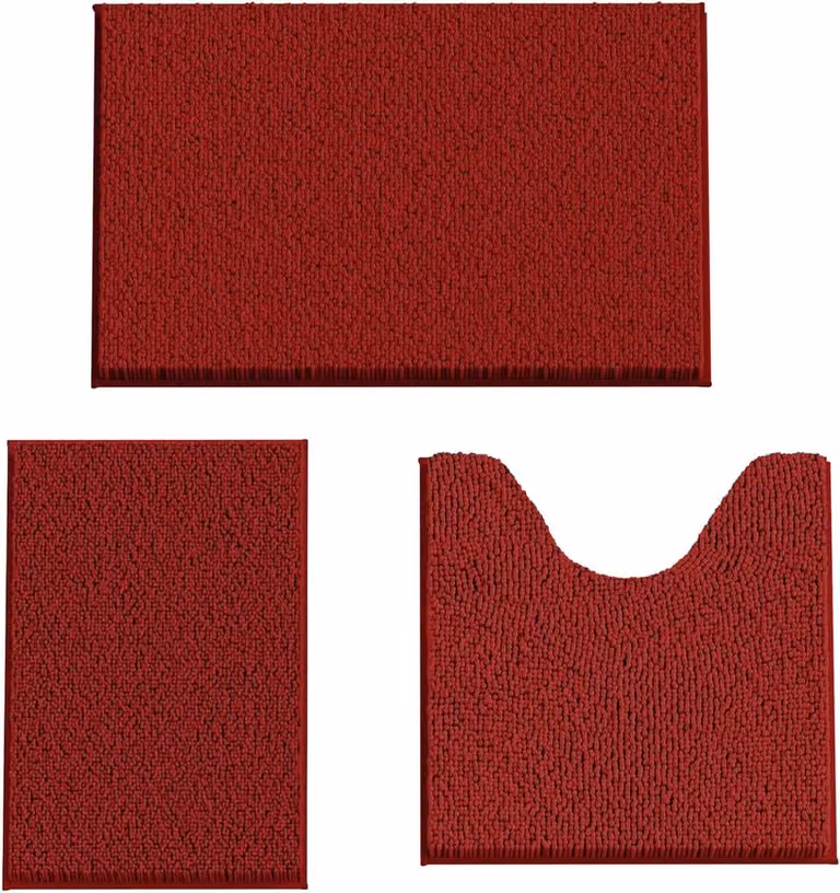 3-delige badmatset met antislip rubberen basis in oranjerood, B/D/H: 80 x 50 cm, 50 x 50 cm en 60 x 40 cm