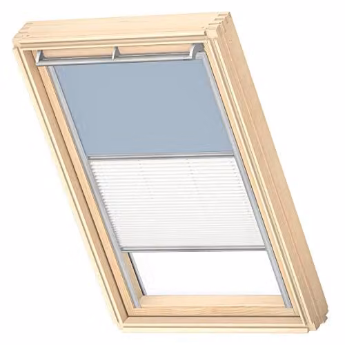 VELUX Verduisterend Rolgordijn Plissé, Lichtblauw met grijze geleiders, UK08