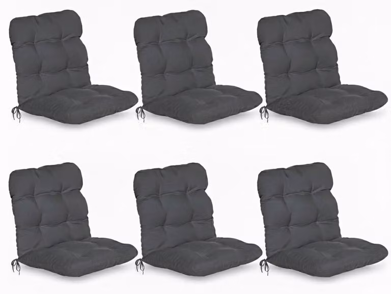 Beautissu Flair NL 6-delige set lage rugleuning kussens met koordjes, grafietgrijs, B: 100 cm, D: 50 cm, H: 8 cm