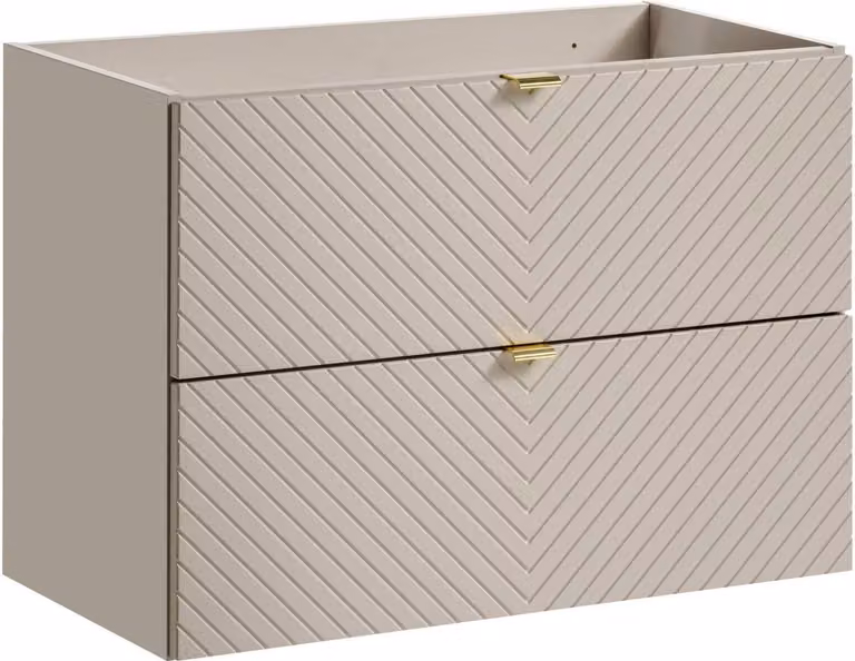 Onderkast voor wastafel met 2 lades, kasjmier matte afwerking en gefreesd plankenpatroon, Breedte: 80 cm