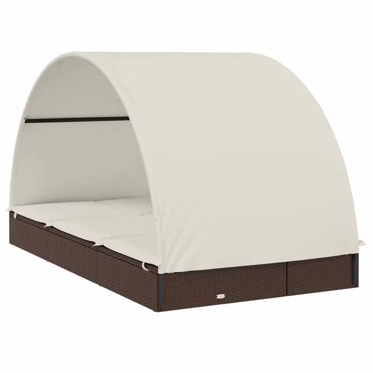 vidaXL Zonnebed voor 2 personen met dak, bruin, polyrotan, B/D/H: 211 x 112 x 140 cm