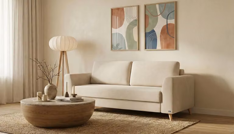 BRUNO slaapbank Classic beige met massief hout en pocketvering 160 cm