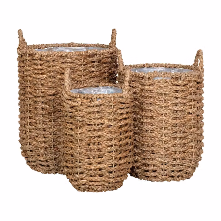 QUVIO Manden met handvaten van zeegras, Naturel, Set van 3
