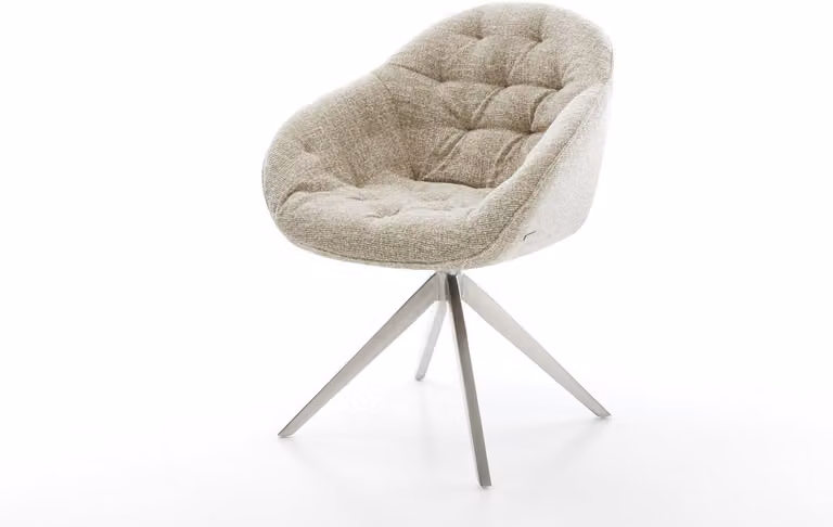 DELIFE Eetkamerstoel Gaio-Flex met roestvrij stalen kruisframe, beige geweven stof, 360 graden draaibaar met rocker-functie