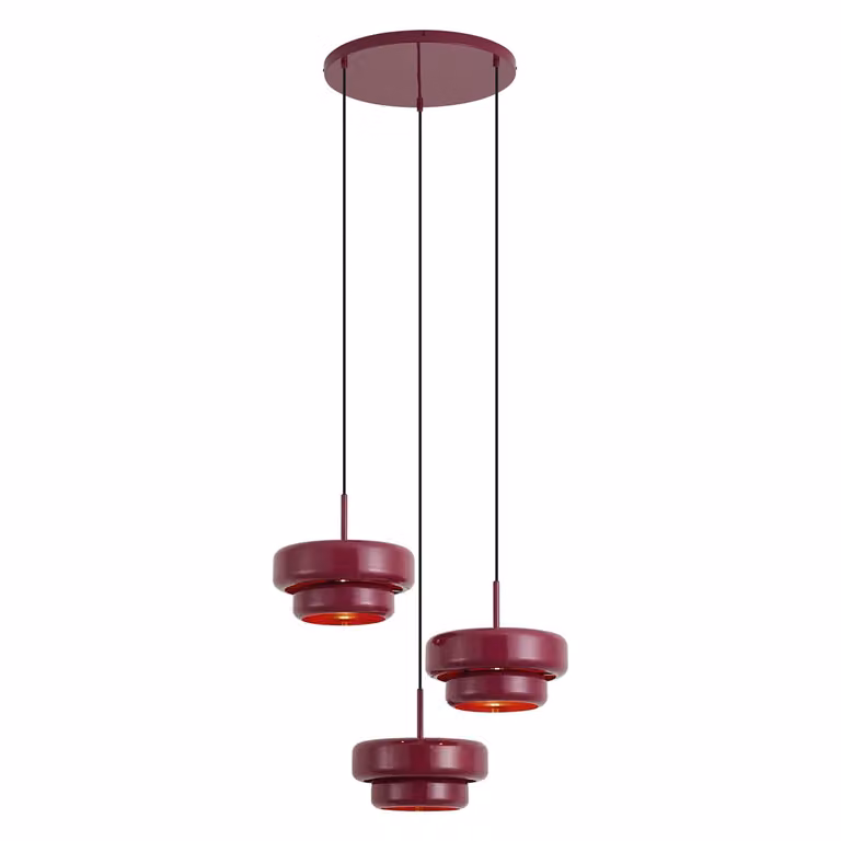 Qazqa Retro Hanglamp Plum met Metalen Kap - 3-Lichts - Rood