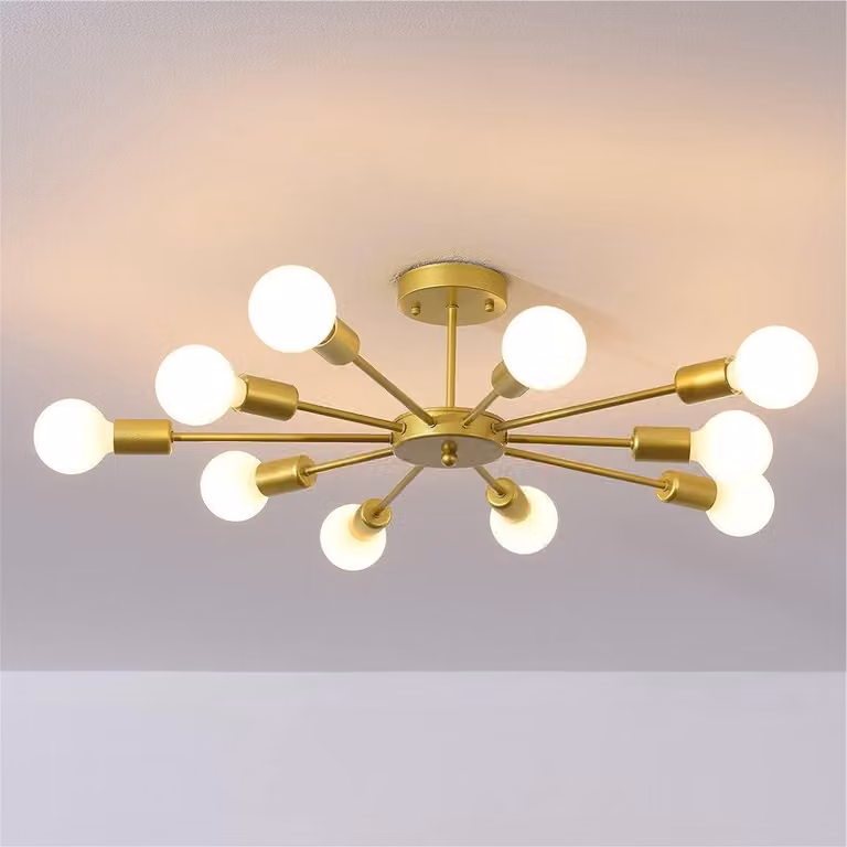 Moderne Gouden Kroonluchter - Hanglamp met 10 E27 fittingen voor woonkamer, keuken en eetkamer